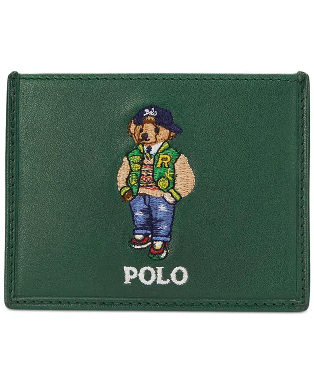 POLO RALPH LAUREN Men's Polo Bear Leather Card Case In Green Product Image