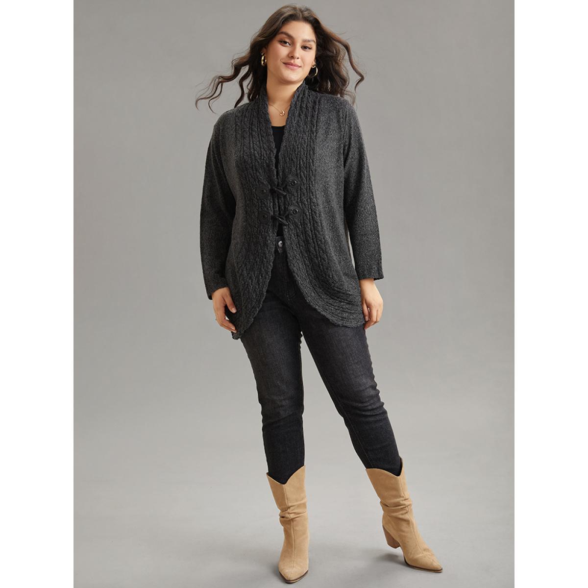 Plus Size Textured Curved Hem Duffle Button Cardigan DimGray Women Casual Loose Long Sleeve Dailywear Cardigans BloomChic 10/M Product Image