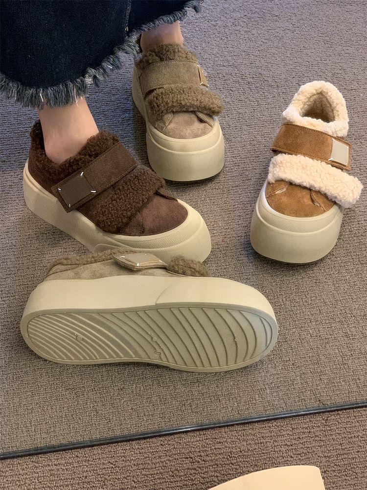 Applique Fluffy Trim Platform Sneakers Product Image