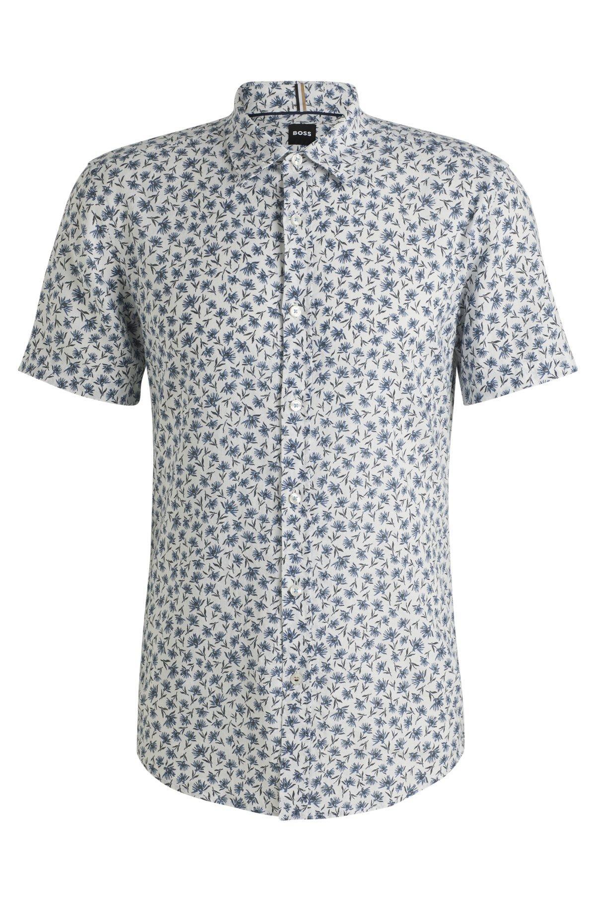 Slim-fit shirt in floral-print stretch linen Product Image