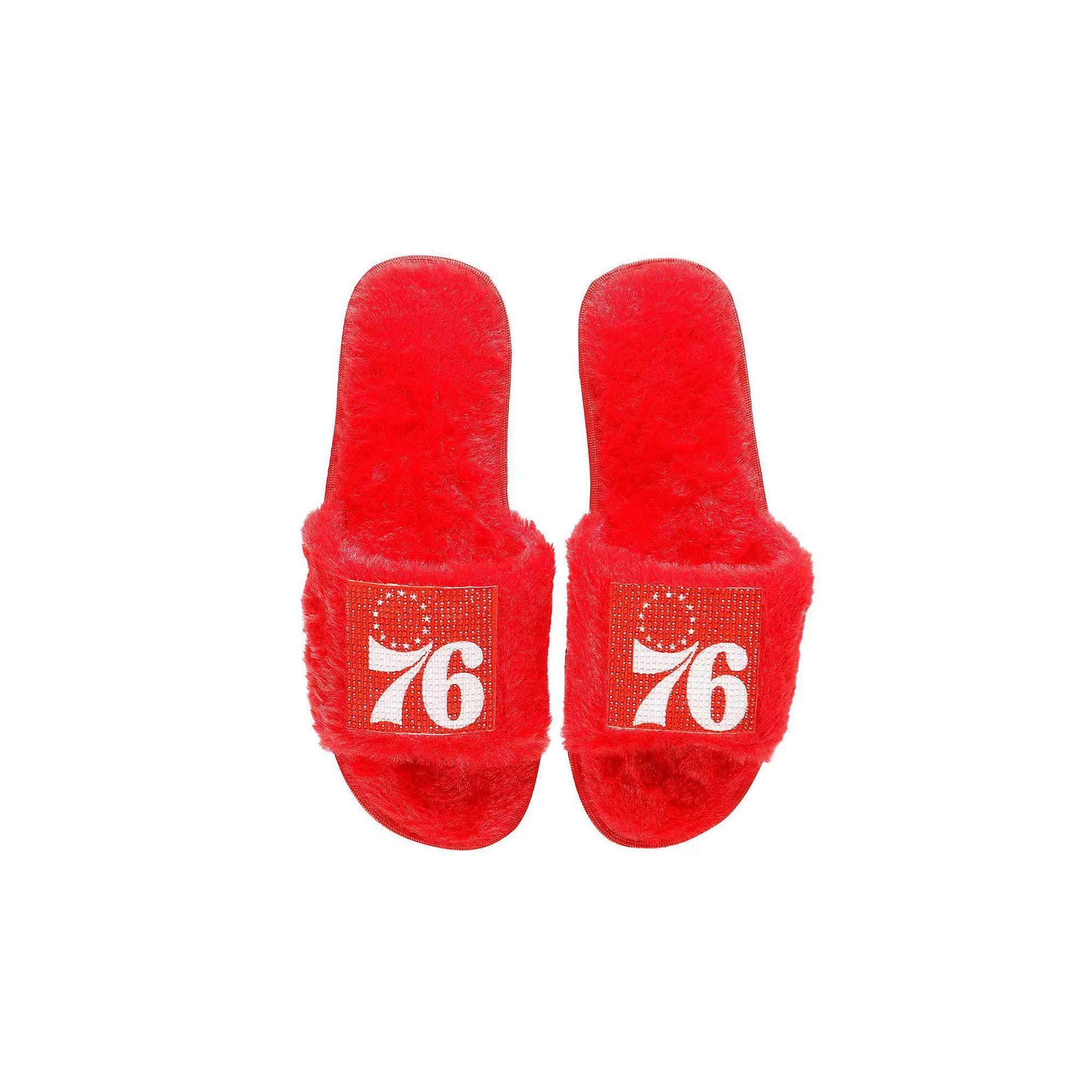 Women's FOCO Red Philadelphia 76ers Rhinestone Fuzzy Slippers, Size: Small, 76r Red Product Image