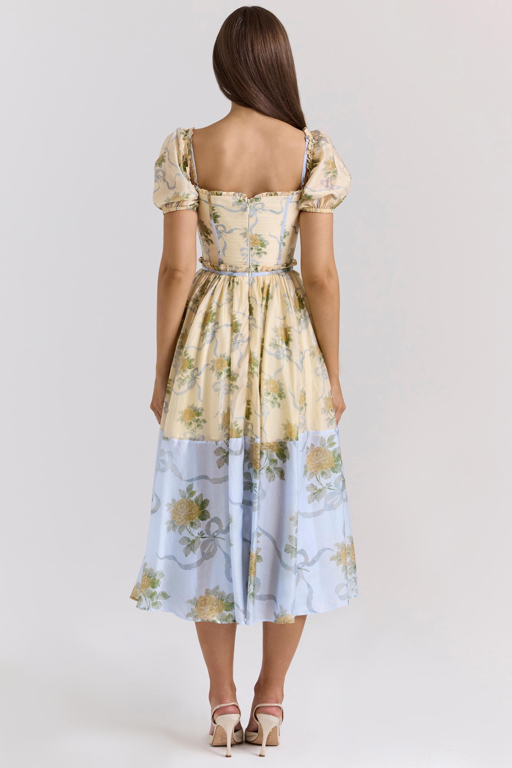 Penelope  lemon vintage rose chiffon midi dress Product Image