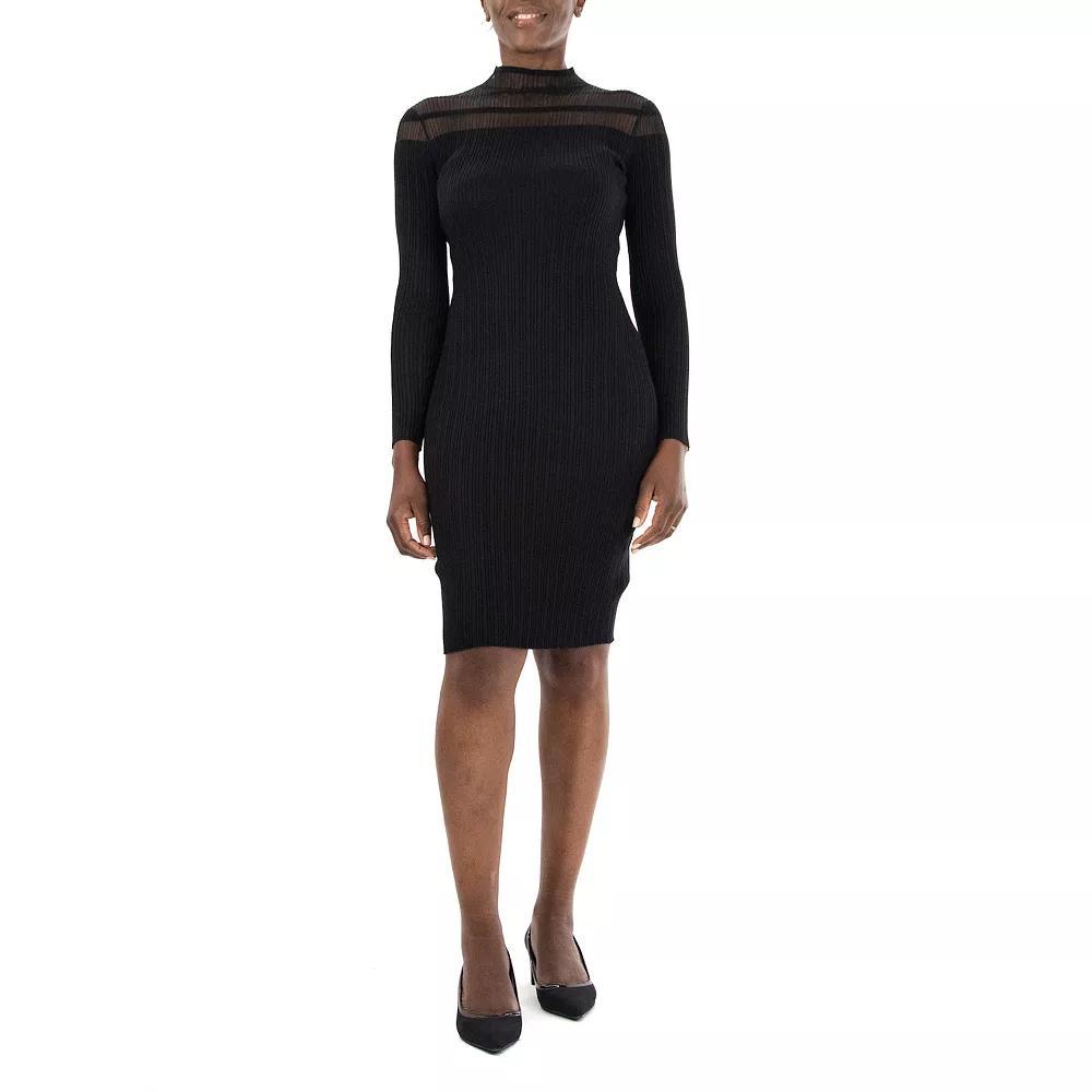 Women's Nina Leonard Mockneck Long Sleeve Midi Sweater Dress, Size: XL, Black Product Image