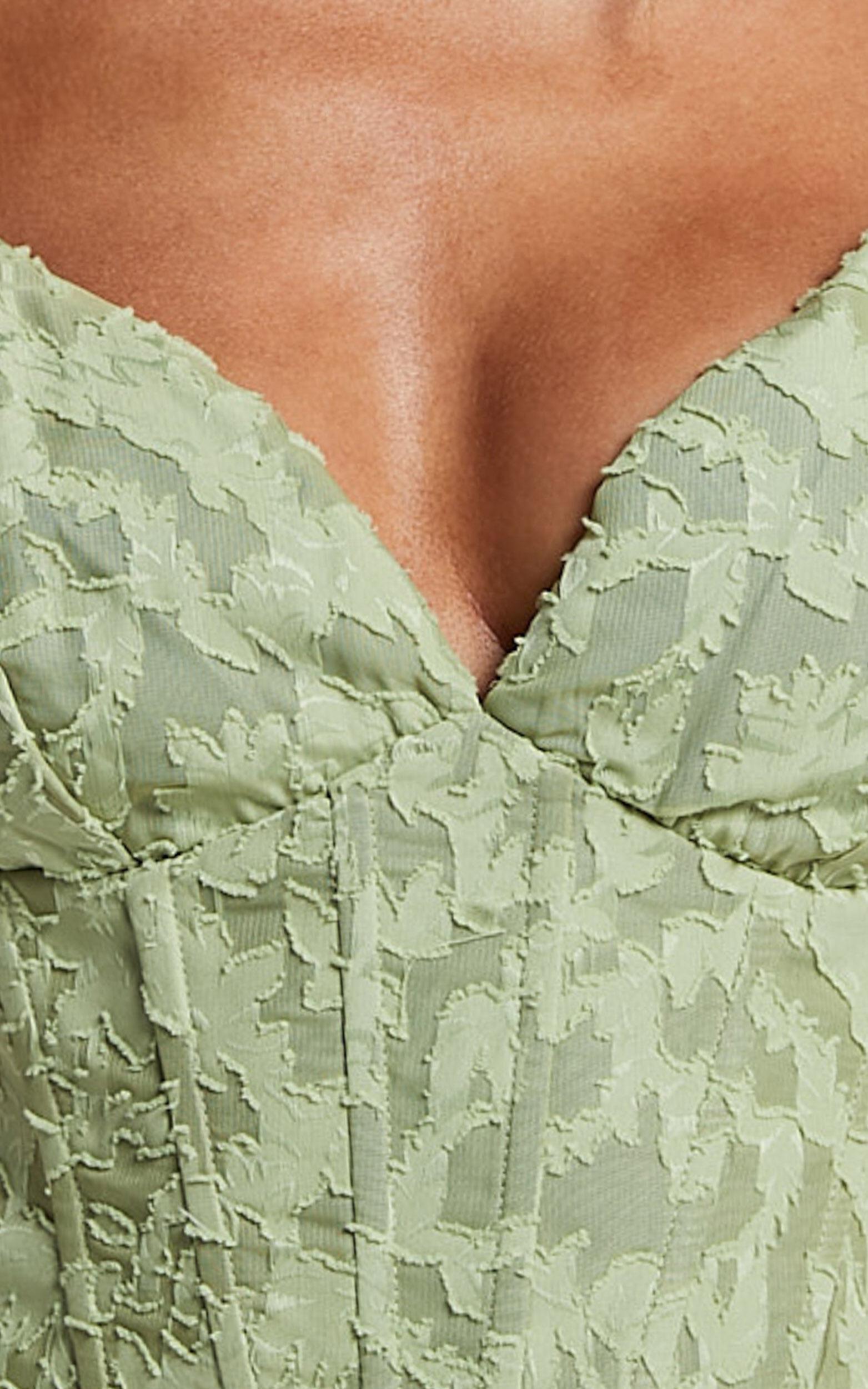 Haylee Top - Plunge Sweetheart Neck Jacquard Corset Top in Sage Floral Product Image