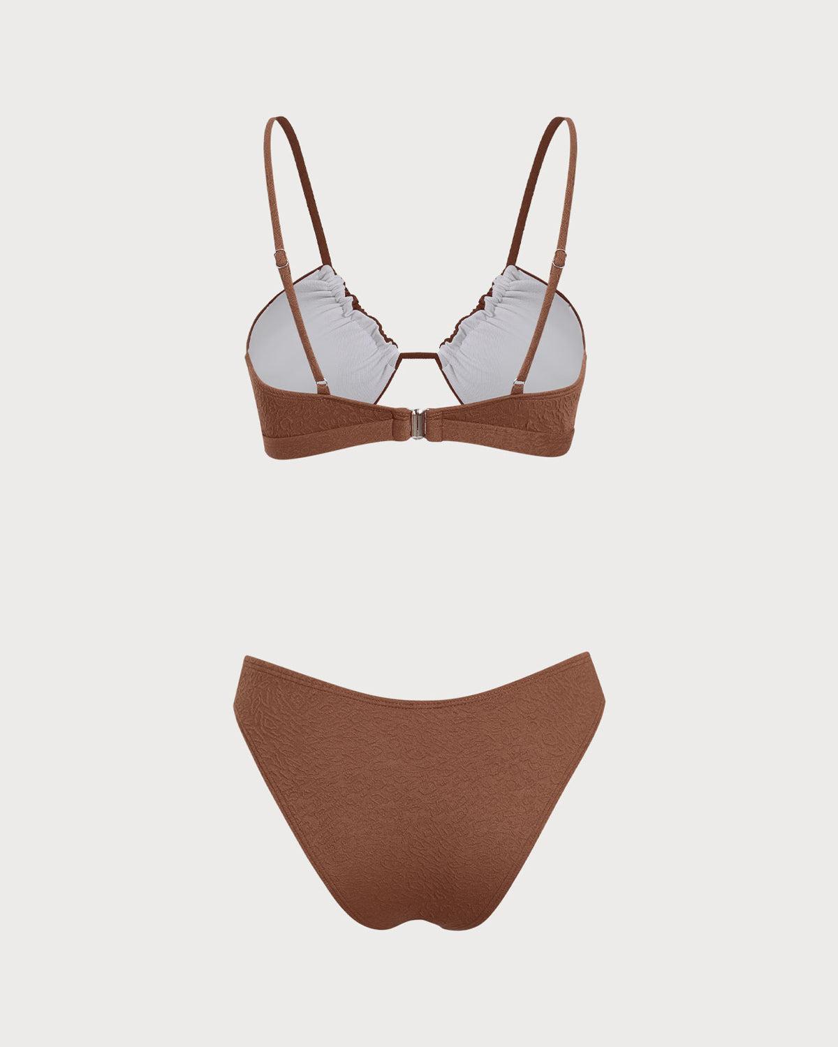 Brown Leopard Print Ruched Bikini Set Product Image