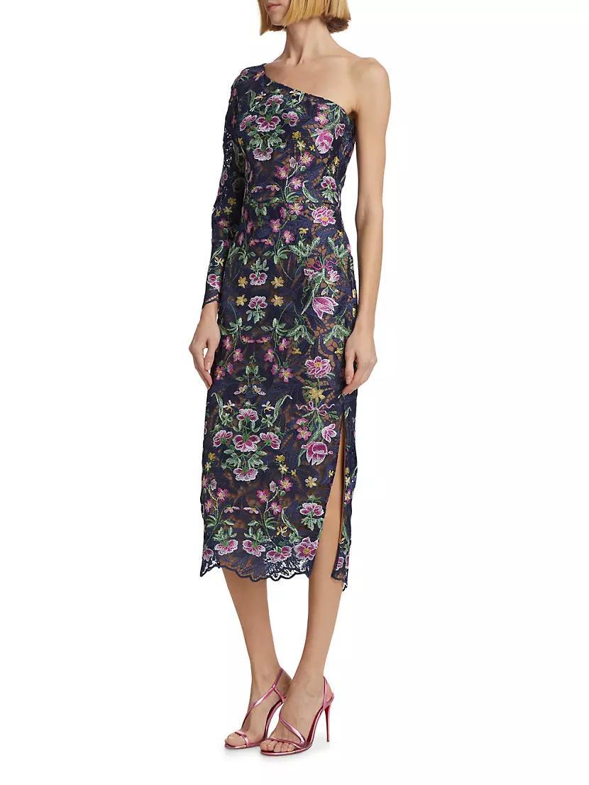 Floral Guipure Lace One-Shoulder Cocktail Dress Product Image