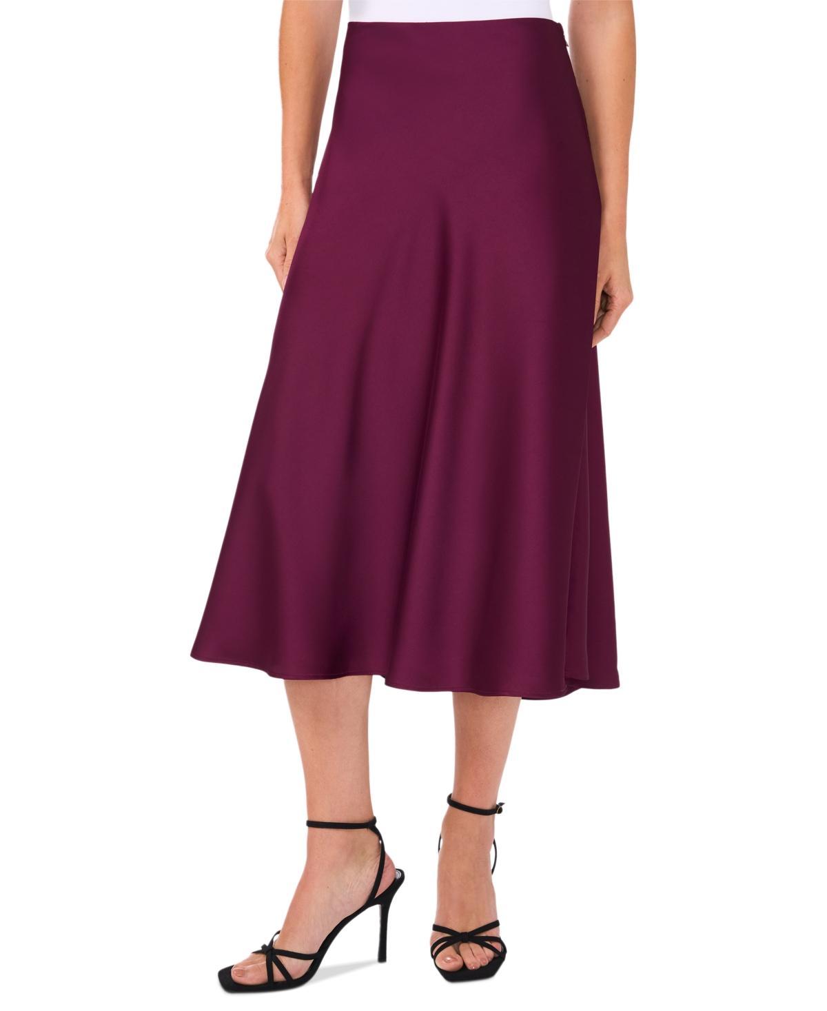 CeCe Womens A-line Side-Zip Satin Midi Skirt Product Image