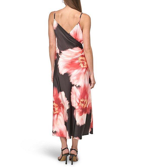 DKNY by Donna Karan Woven Floral Print Cowl Neck Sleeveless Fit and Flare Midi Dress Product Image