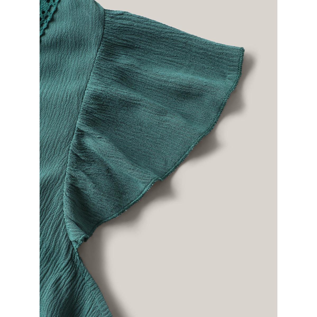Plus Size Emerald Lace Trim Perfect-Fit Solid Blouse Women Cap Sleeve V-neck Everyday-Elegant Blouses BloomChic 22-24/3X Product Image