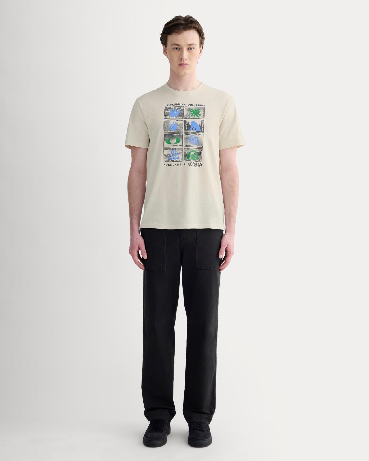 Mens Everlane x Parks Project Essential Organic Crew T-Shirt by Everlane in Forged Iron/Birch/Granada Sky Blue/Green Product Image