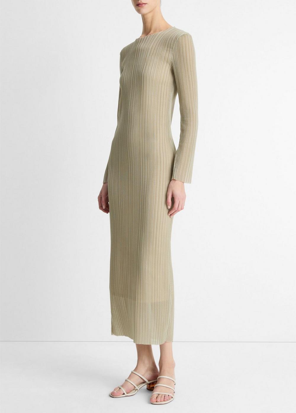 Womens Pleated Long-Sleeve Crew Neck Dress, Dark Jade Water Combo, Size L Vince Product Image