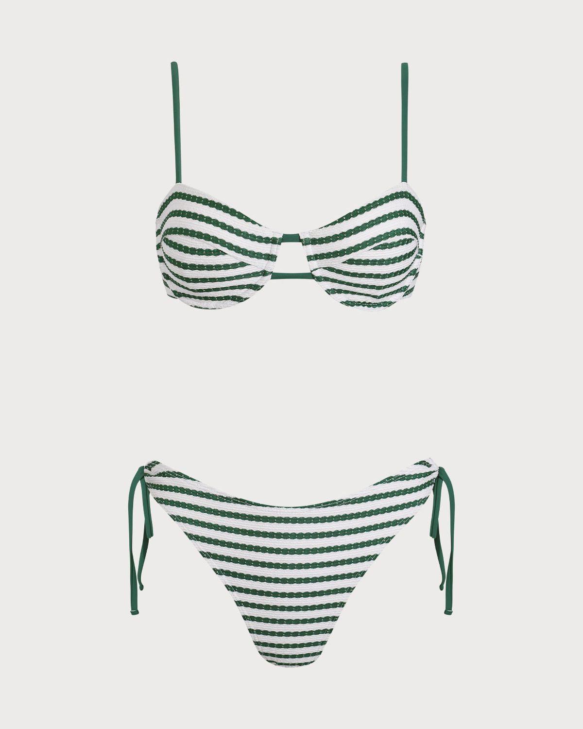 Green Striped Underwire Bikini Set Product Image