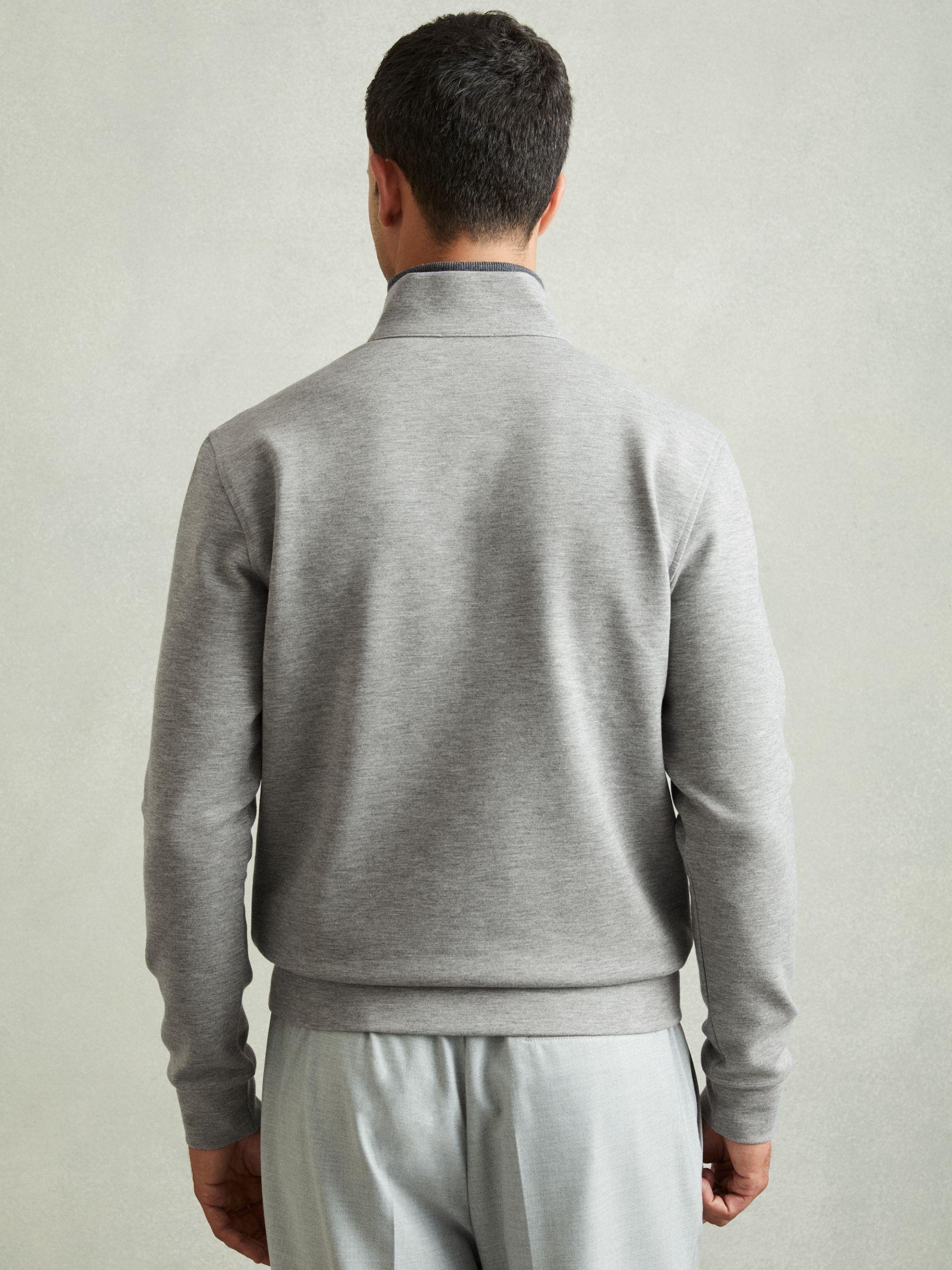Leather-Placket Interlock-Jersey Sweatshirt in Grey Melange Product Image