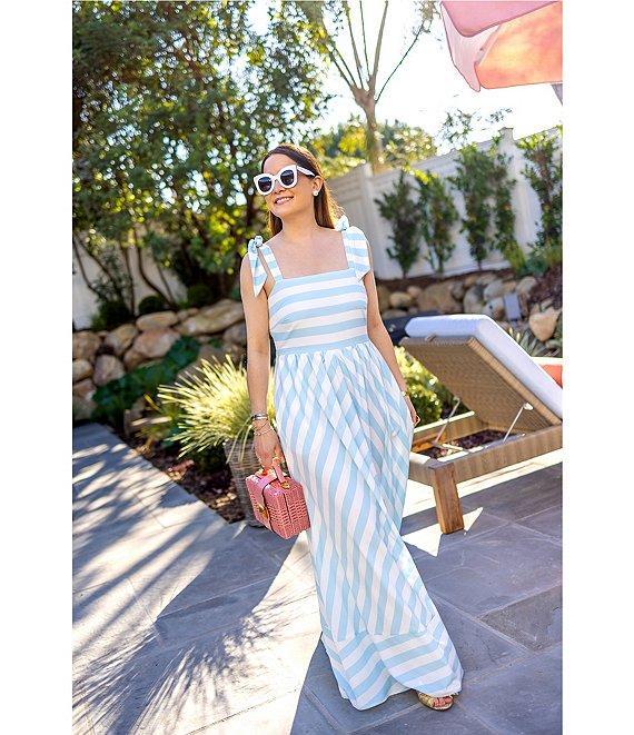 SAIL to SABLE x Style Charade Stripe Print Square Neck Tie Shoulder Sleeveless Maxi Dress Product Image
