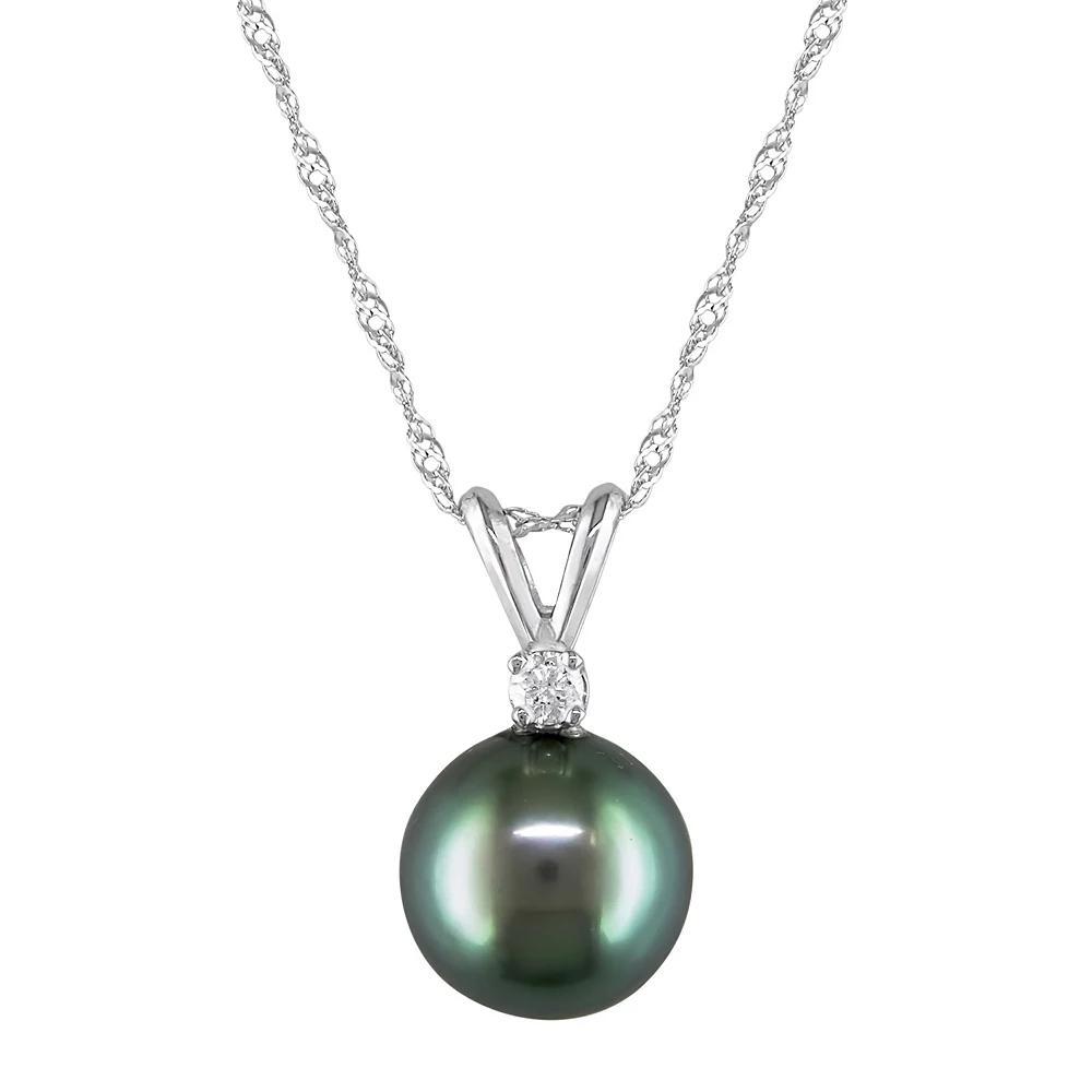 Stella Grace 14k White Gold Tahitian Cultured Pearl & Diamond Accent Pendant Necklace, Women's, Size: 17", Black Product Image