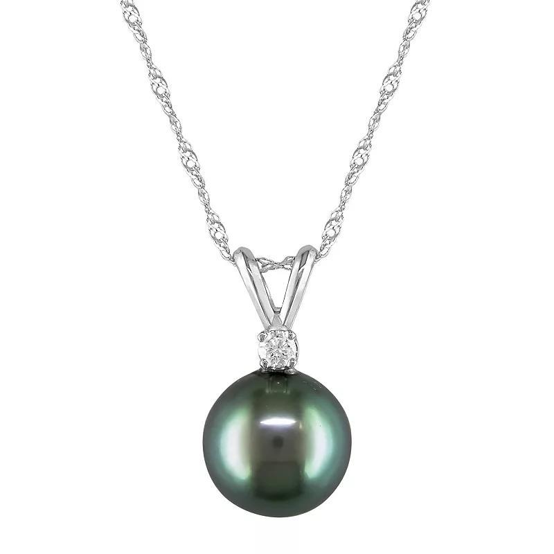 Stella Grace 14k White Gold Tahitian Cultured Pearl & Diamond Accent Pendant Necklace, Women's, Size: 17", Black Product Image