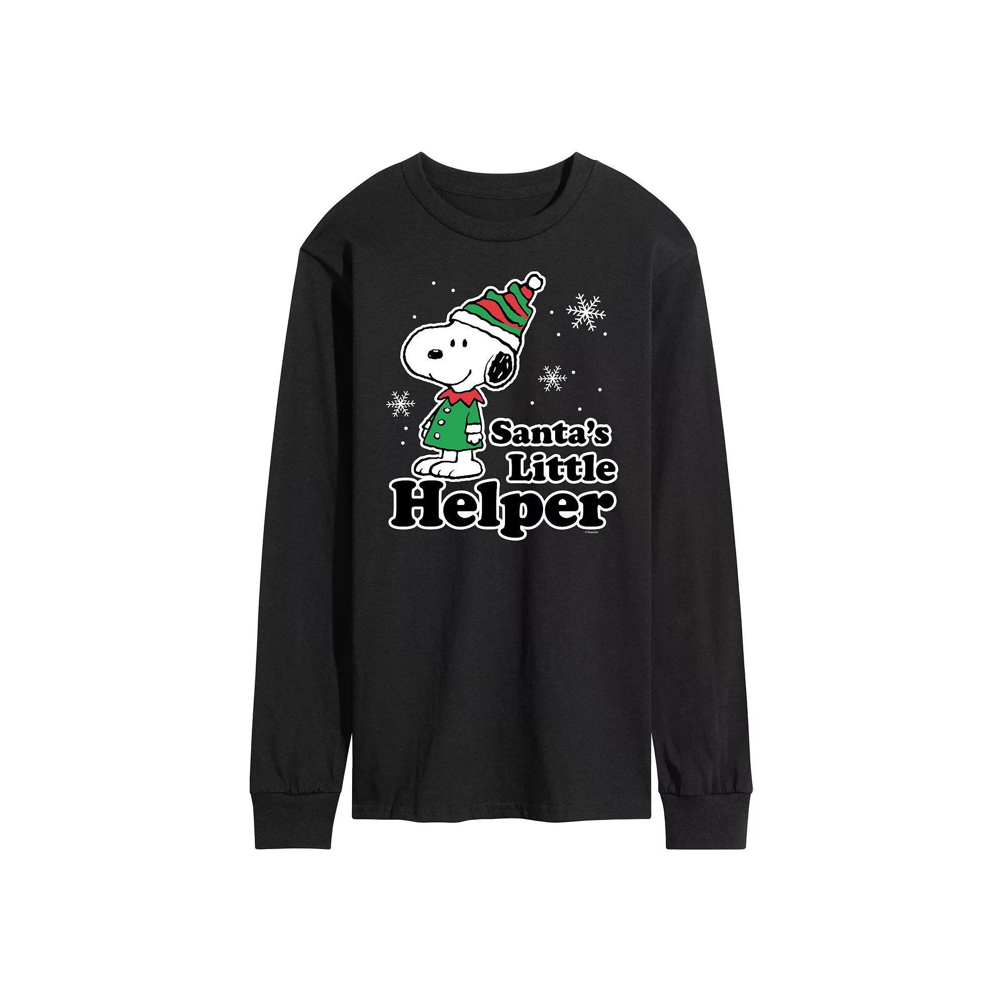 Men's Peanuts Santa's Little Helper Long Sleeve Tee, Size: XXL, Black Product Image