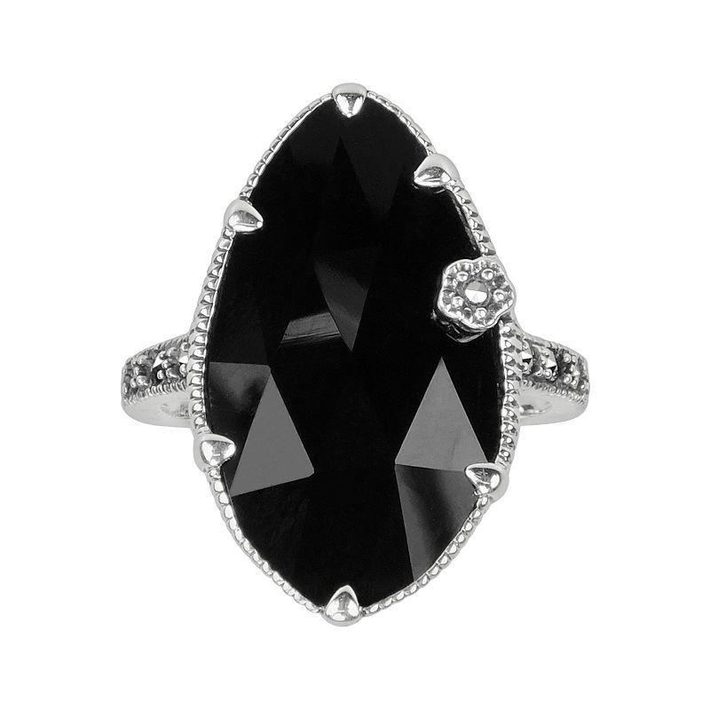 Lavish by TJM Sterling Silver Onyx Flower Ring, Women's, Size: 6, Black Product Image