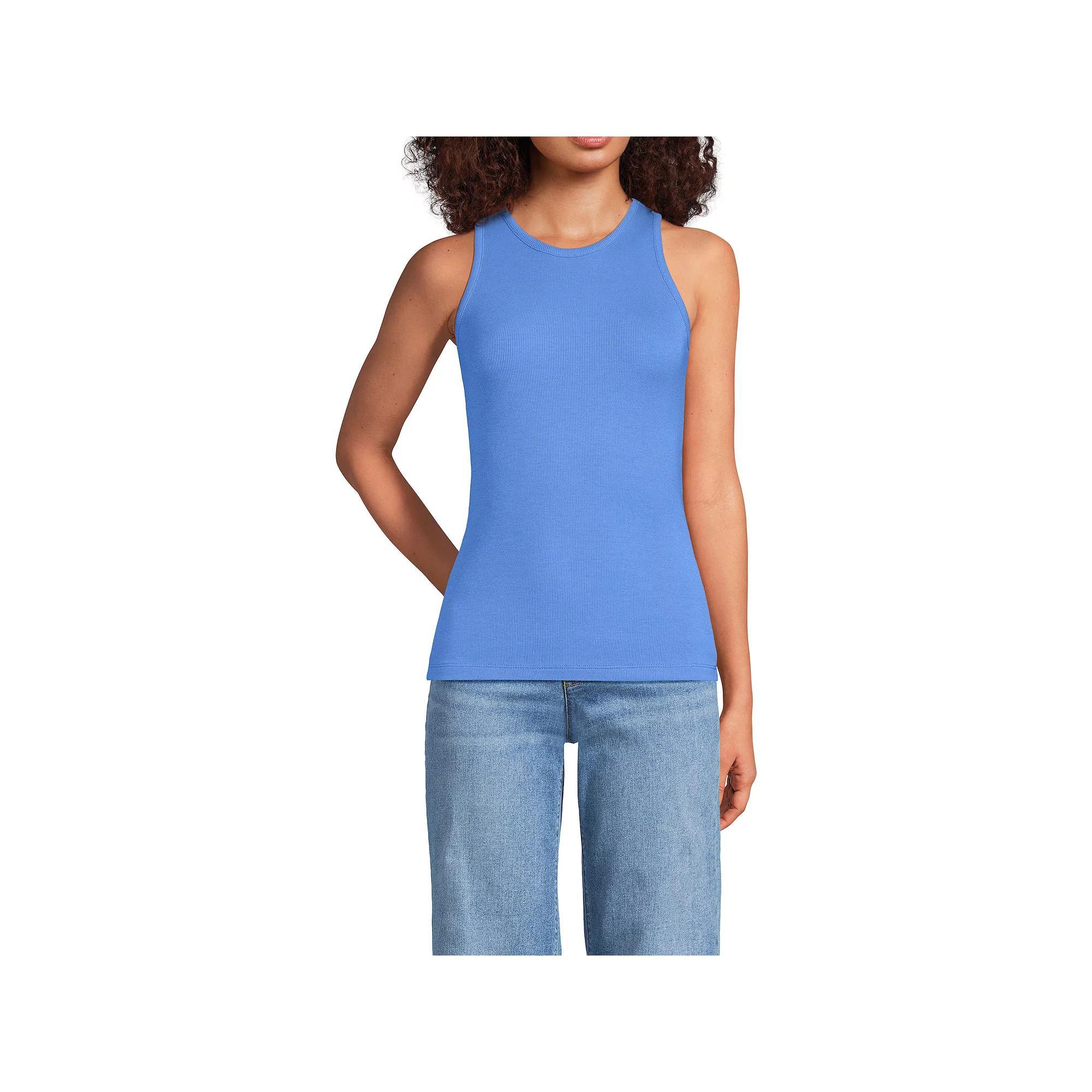 Women's Lands' End Drapey Rib Fitted Tank Top, Size: Medium, Gray Grey Product Image