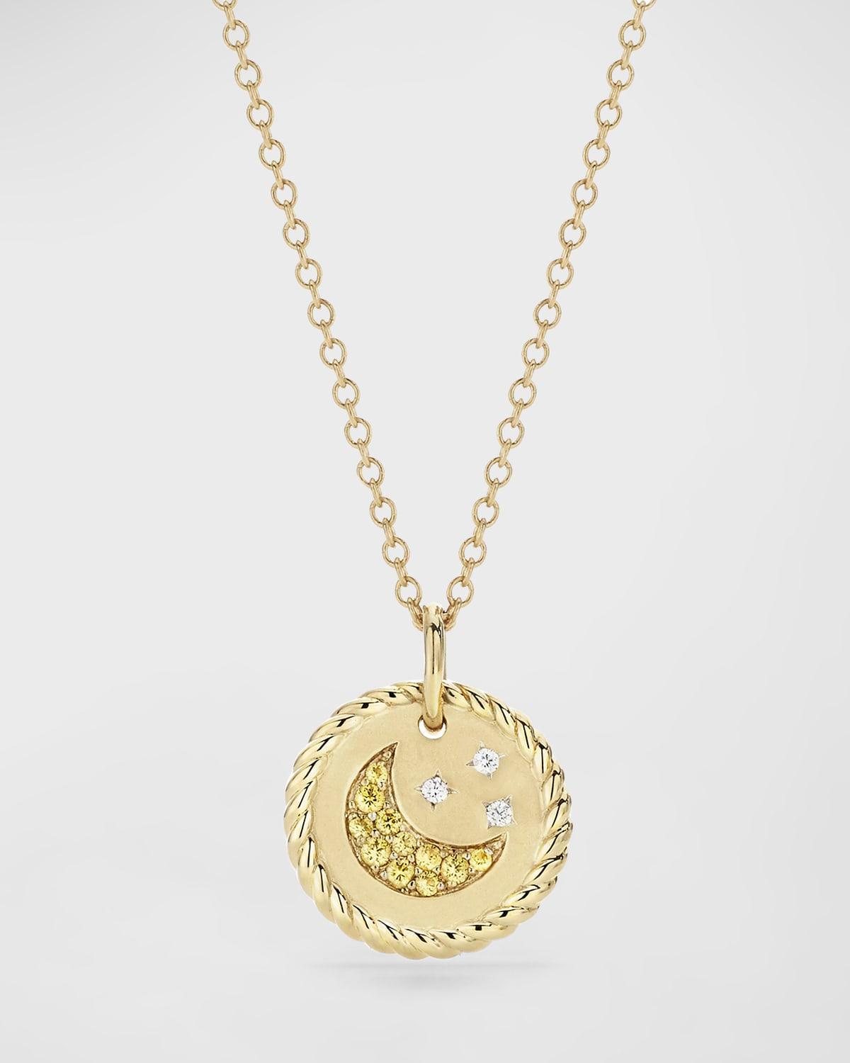 Womens Cable Collectibles Moon and Stars Necklace in 18K Yellow Gold with Pav Yellow Sapphires and Diamonds, 11mm Product Image