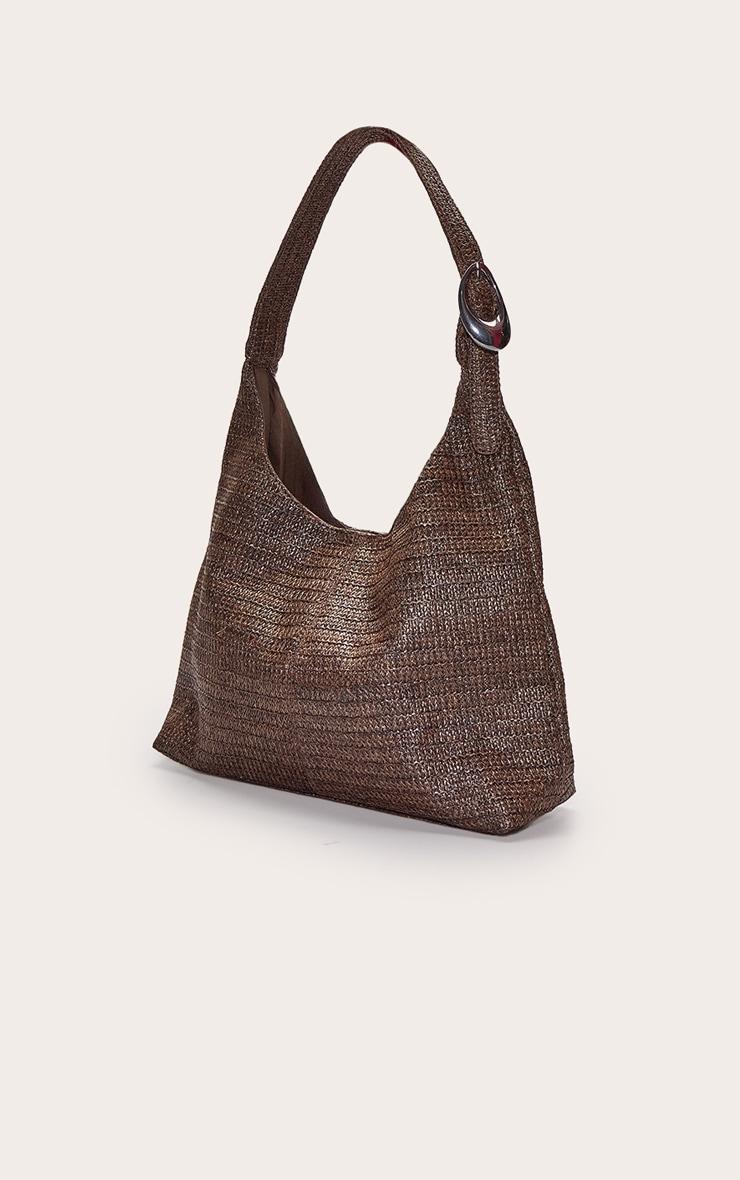 Chocolate Raffia Silver Buckle Large Tote Bag Product Image