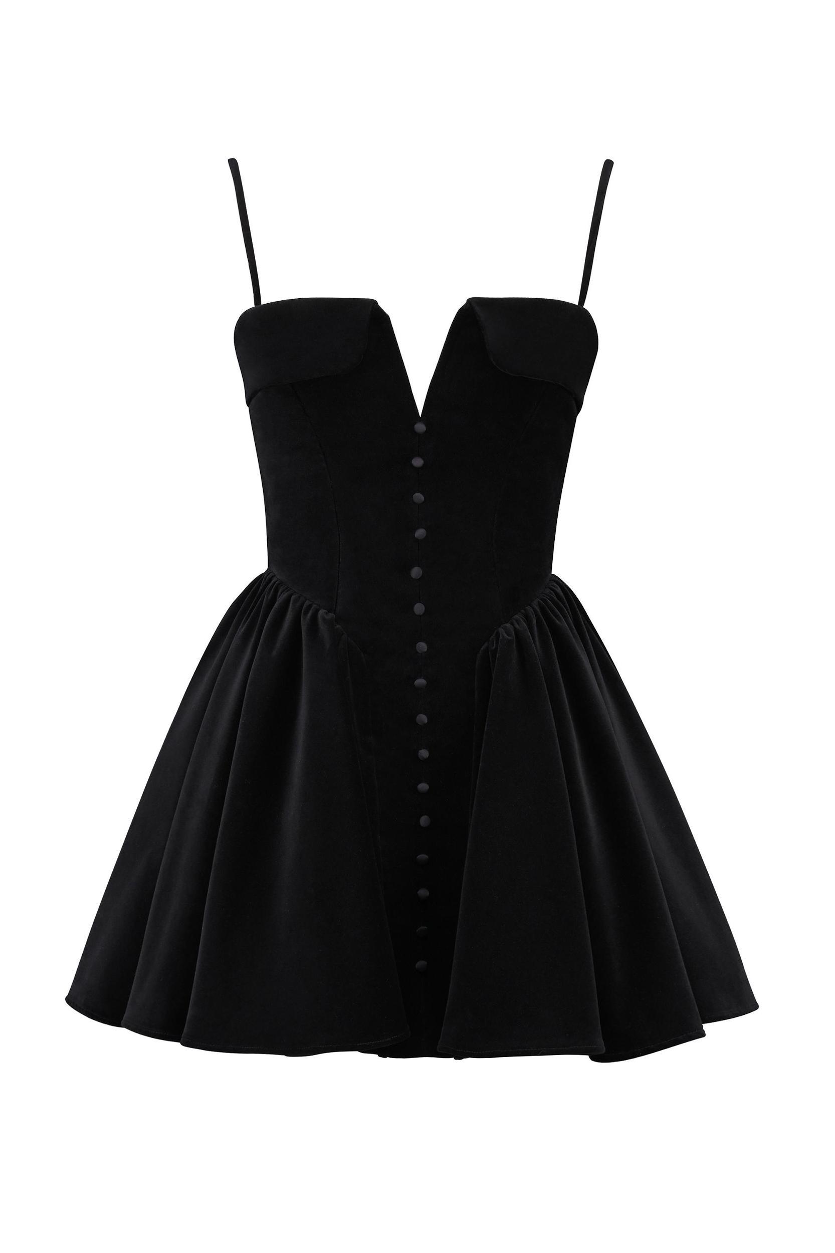 Selina  black velvet tulle mini dress Product Image