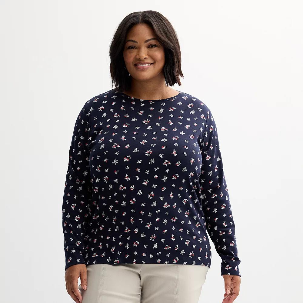 Plus Size Croft & Barrow® Essential Crewneck Long Sleeve Tee, Women's, Size: 1XL, Navy Night Red Product Image