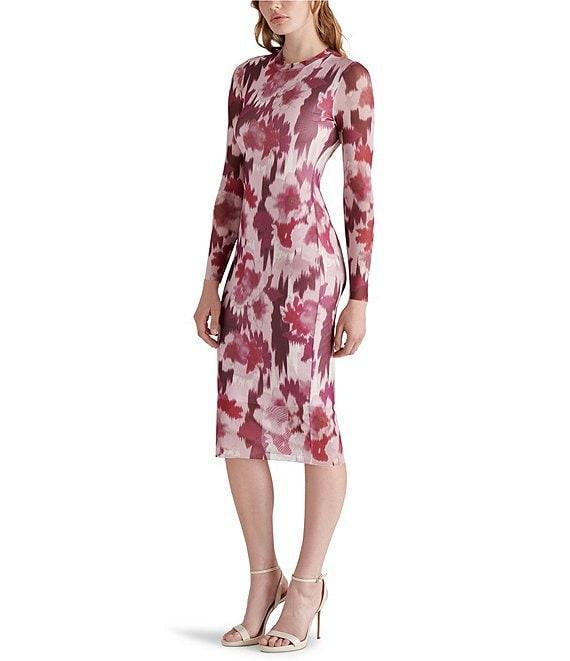 Steve Madden Hailee Floral Printed Mesh Crew Neck Long Sleeve Dress Product Image