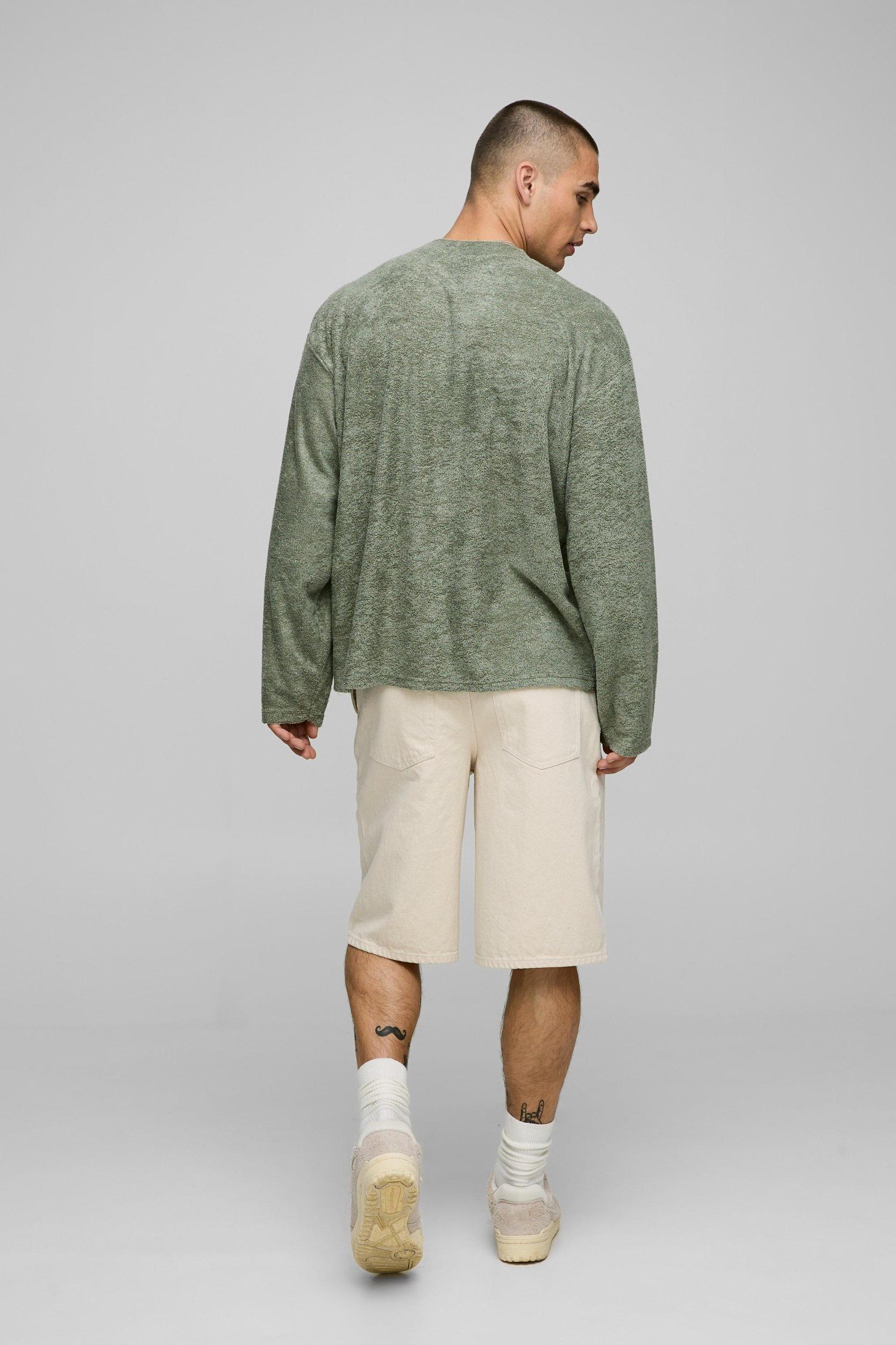 Oversized Boxy Long Sleeve Textured T-Shirt | boohooMAN USA Product Image