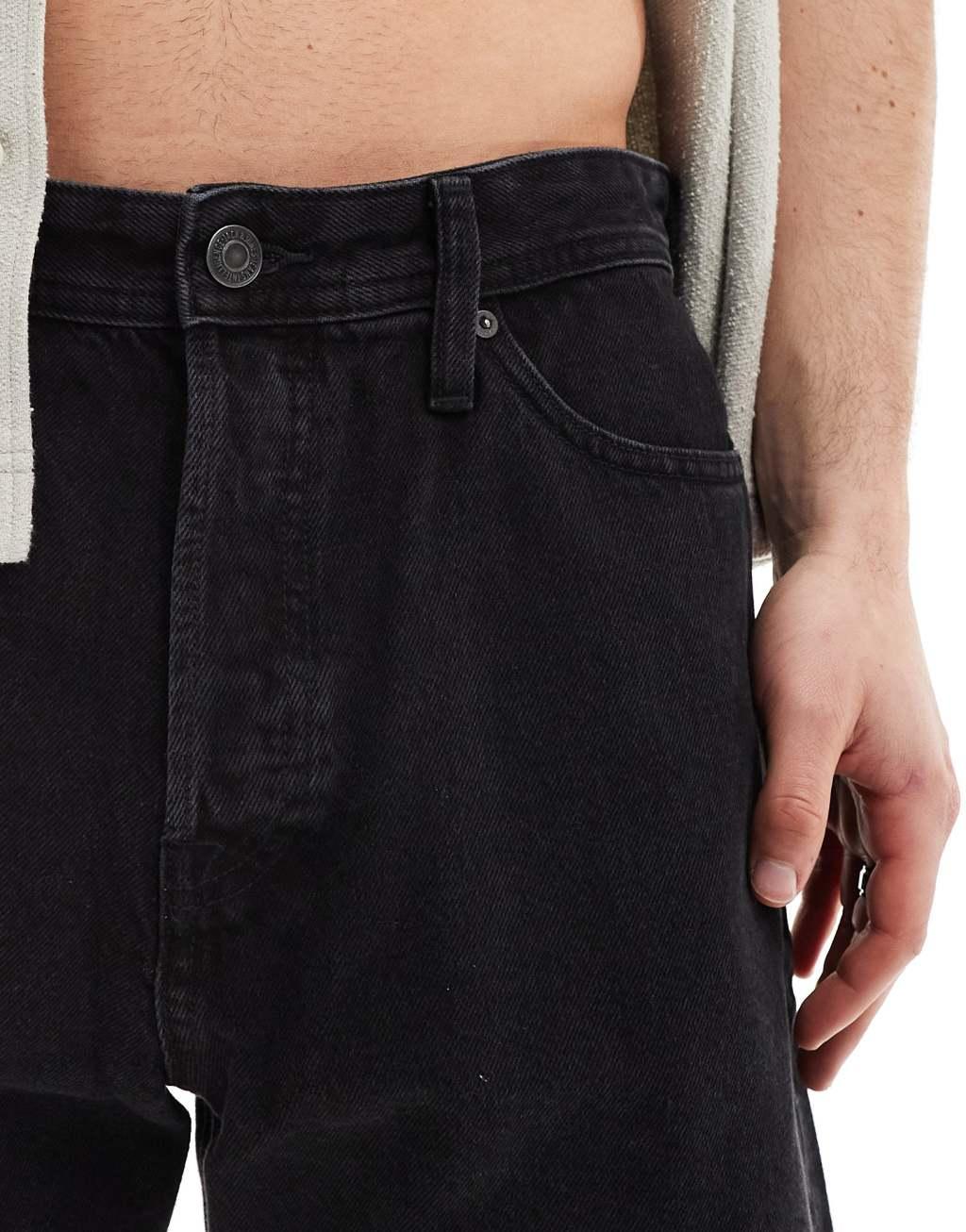 Jack & Jones straight fit denim shorts in black Product Image