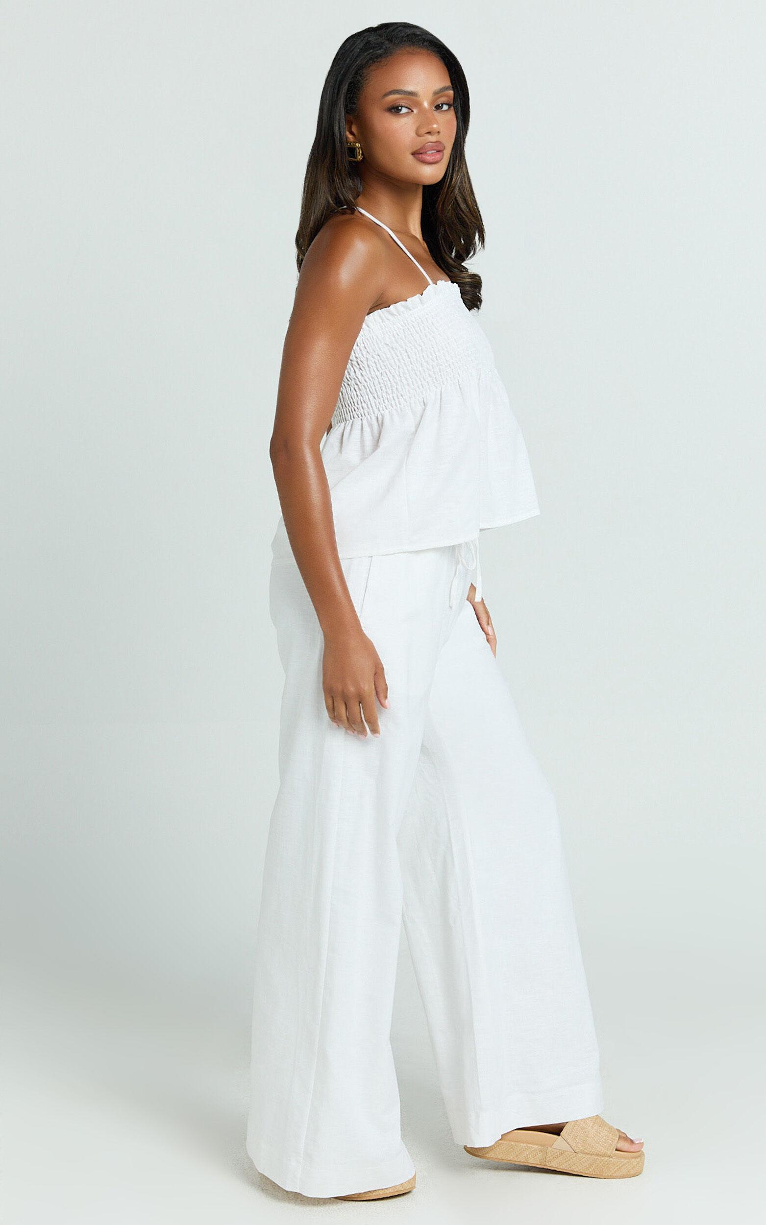 Alma Two Piece Set - Cotton Cami Pant Set in White Product Image