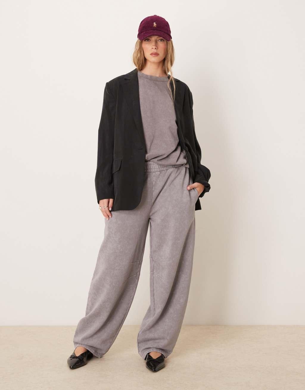 ASOS DESIGN barrel leg sweatpants in washed gray Product Image