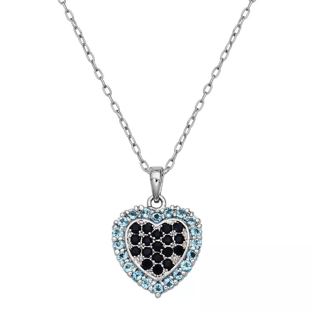 Silver Tone Swiss Blue Topaz & Sapphire Heart Pendant Necklace, Women's, Size: 18-20" ADJ Product Image