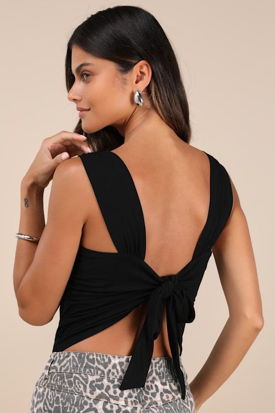 Cut Out for Summer Black Ruched Tie-Back Bodysuit Product Image