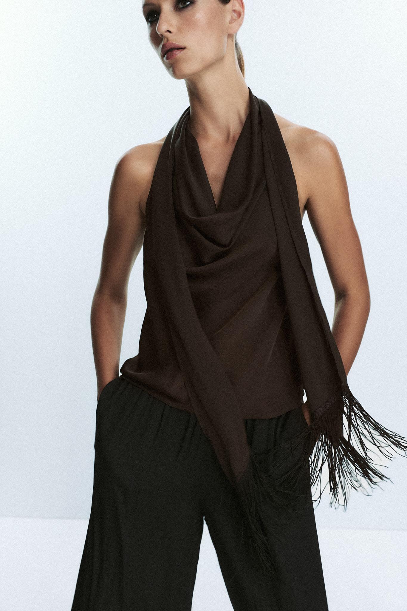 FRINGED SATIN EFFECT TOP Product Image