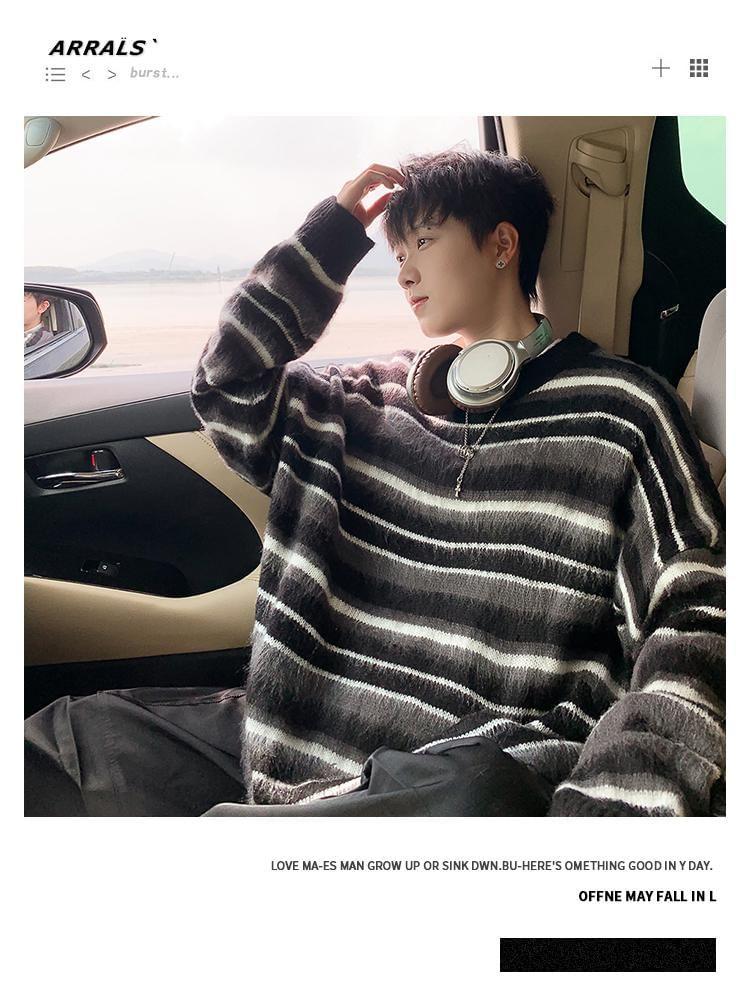 Crew Neck Striped Oversized Sweater Product Image