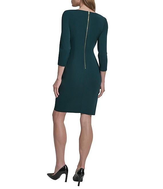 DKNY By Donna Karan Scuba Crepe 3/4 Sleeve Faux Waist Wrap Ruched Dress Product Image