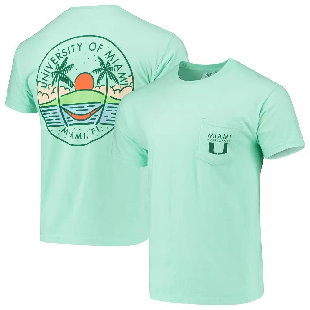 Mens Mint Green Miami Hurricanes Circle Scene Comfort Colors Pocket T-Shirt Product Image
