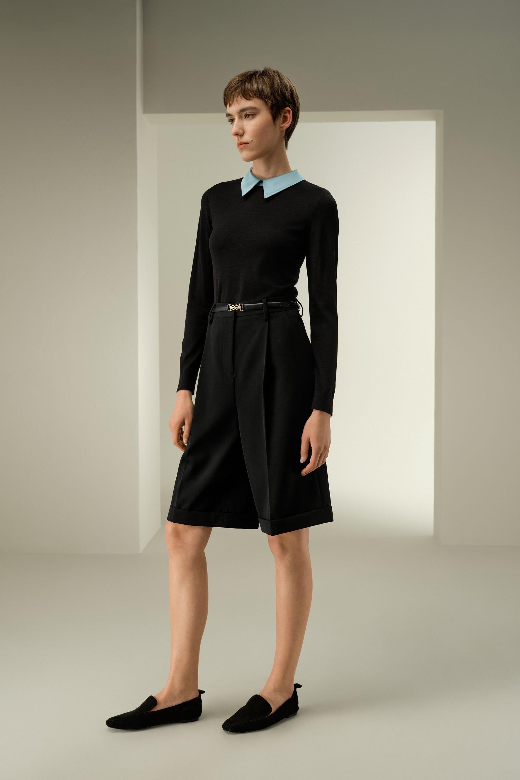 Tailored Knee-Length Wool Shorts Product Image