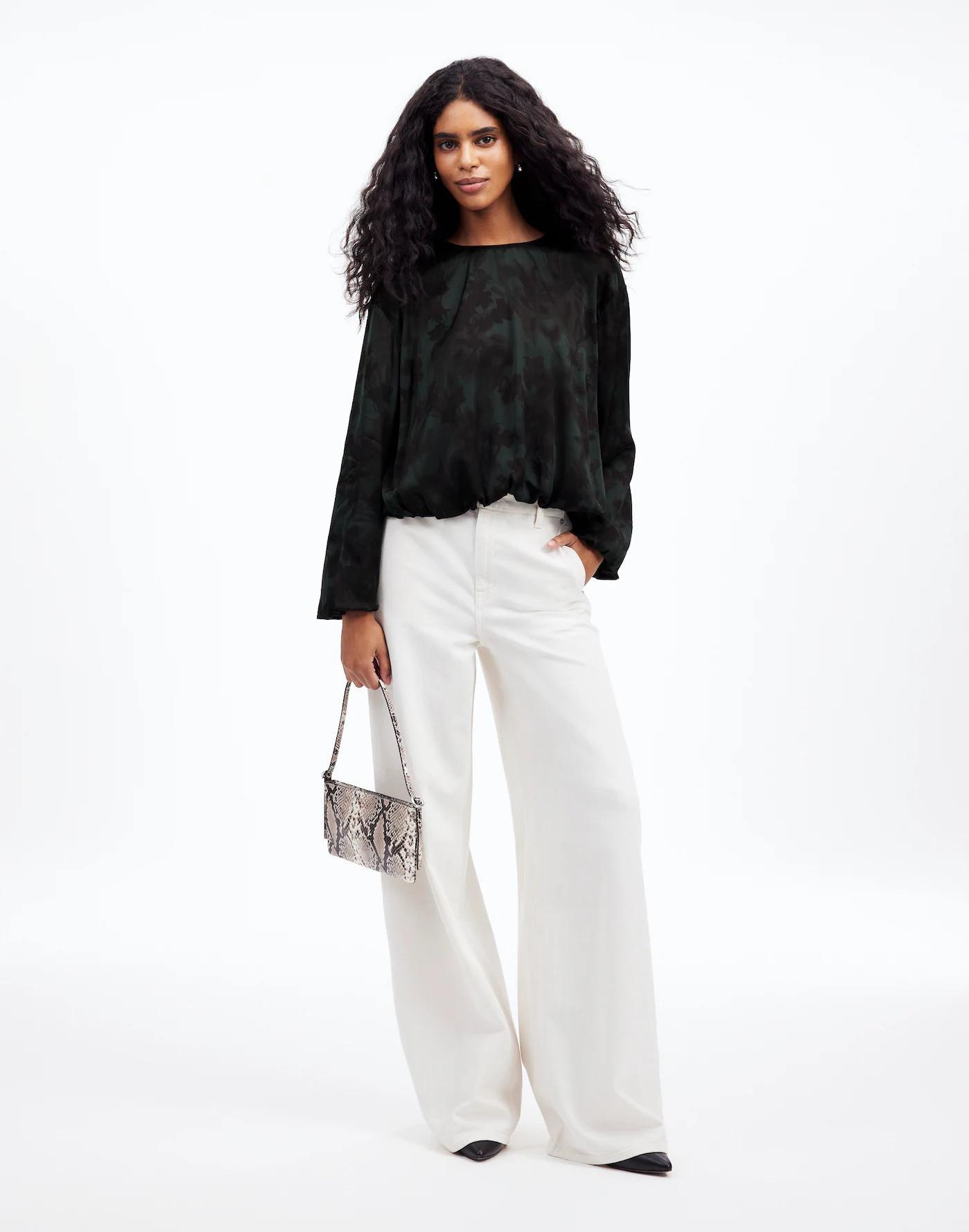 Long-Sleeve Bubble-Hem Top in Satin Product Image
