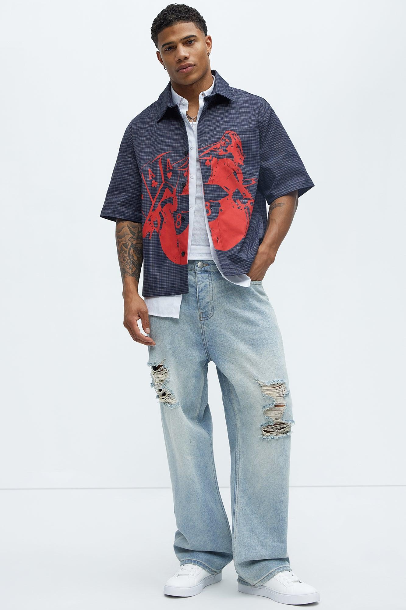 Cropped Pin Up Graphic Button Up Shirt - Black/combo Product Image