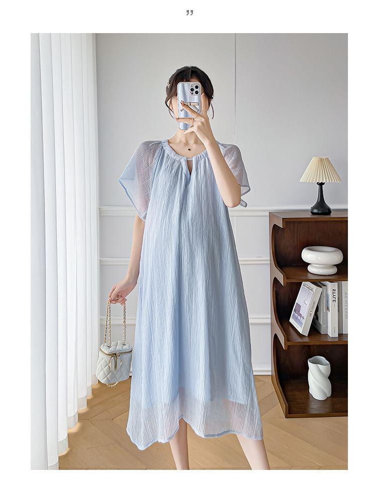 Maternity Short-Sleeve Crewneck Plain Midi A-Line Dress Product Image
