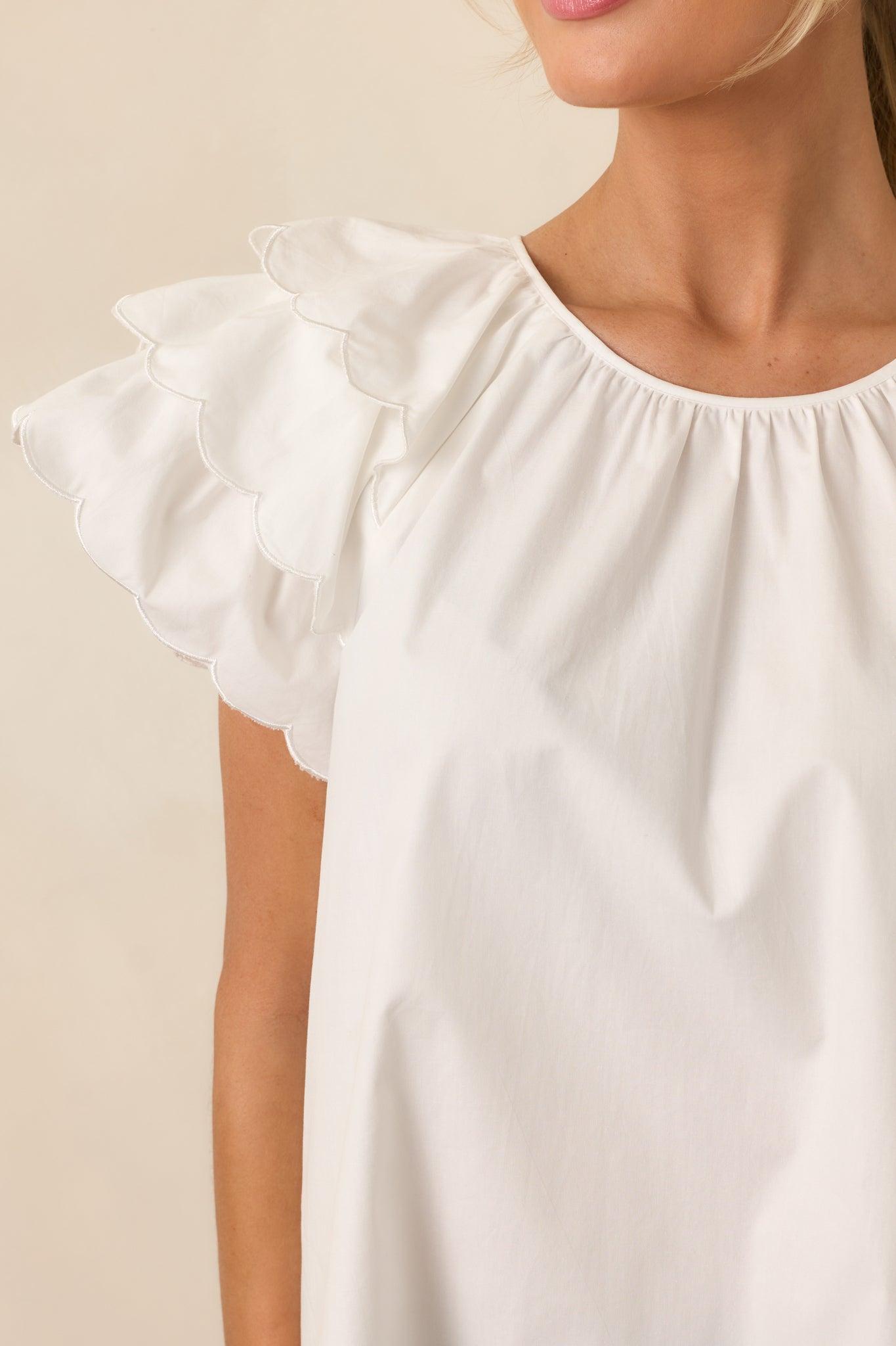 Bianca White Cotton Embroidered Scallop Top Product Image