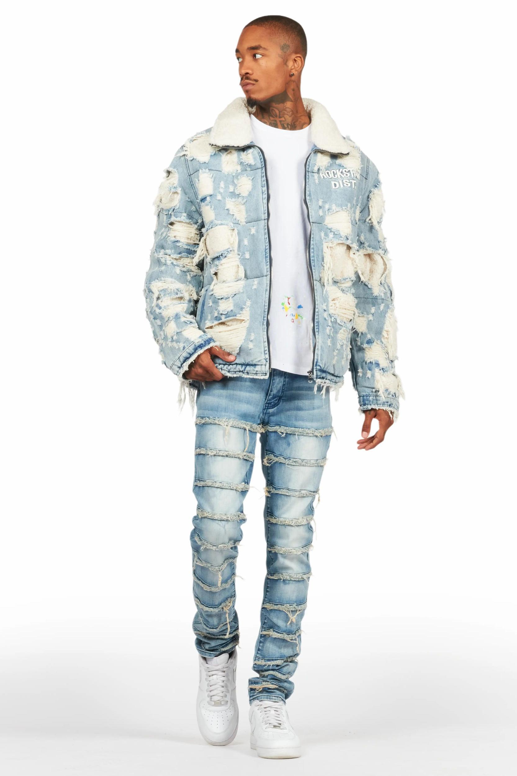 Waylon Rustic Blue Frayed Slim Fit Jean Male Product Image