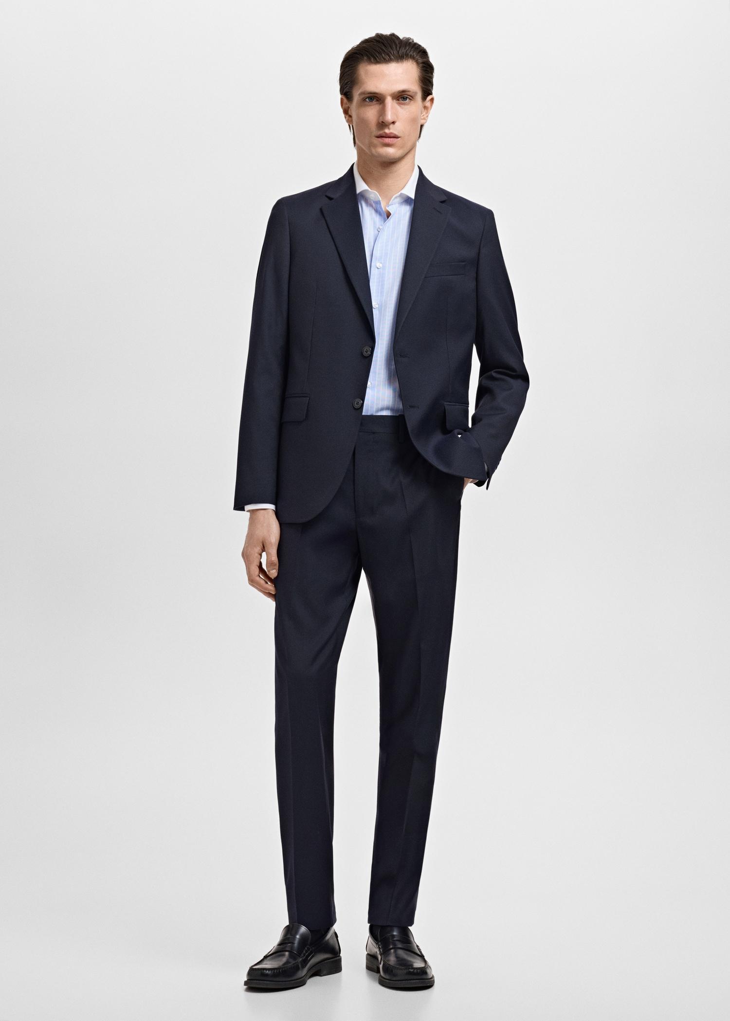 Striped-print slim-fit suit shirt - Men | MANGO USA Product Image