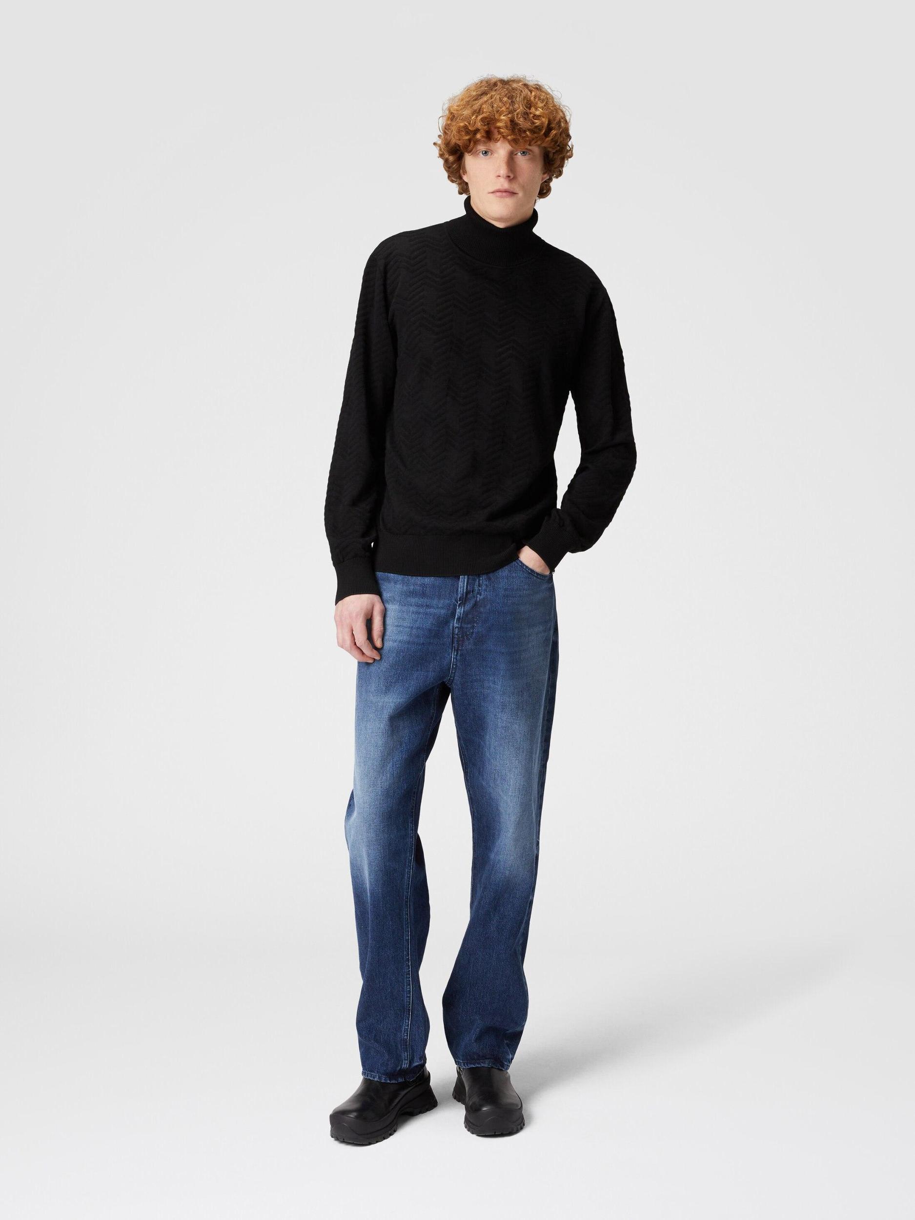 Wool turtleneck pullover with tone-on-tone chevron Product Image