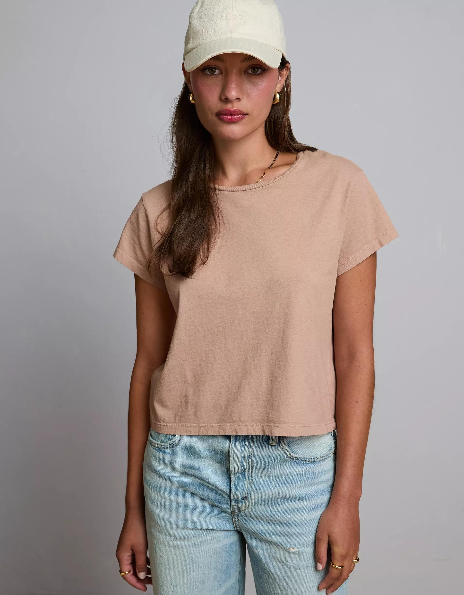 AE77 Premium Boxy Cropped Crewneck T-Shirt Product Image