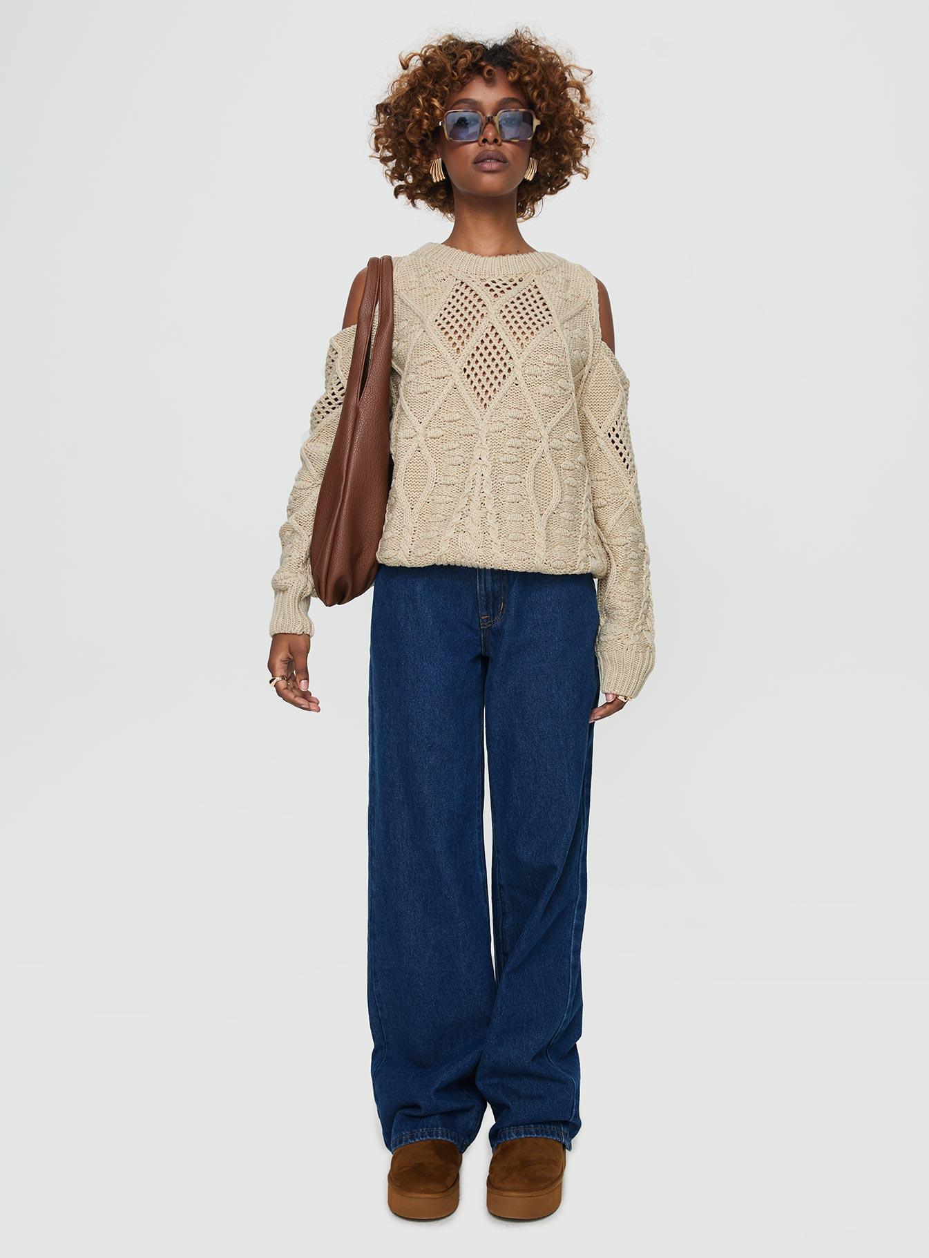 Colser Cable Knit Sweater Beige Beige Product Image