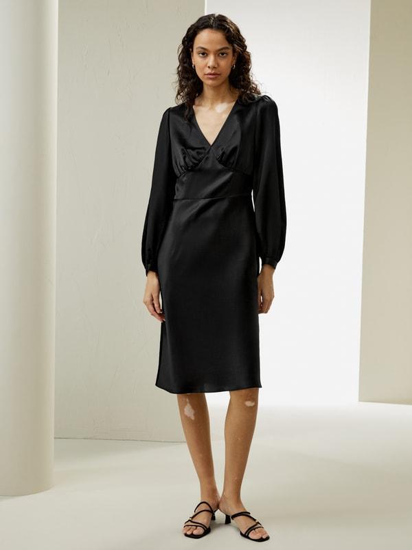 V-Neck Silk Waisted Dress Product Image
