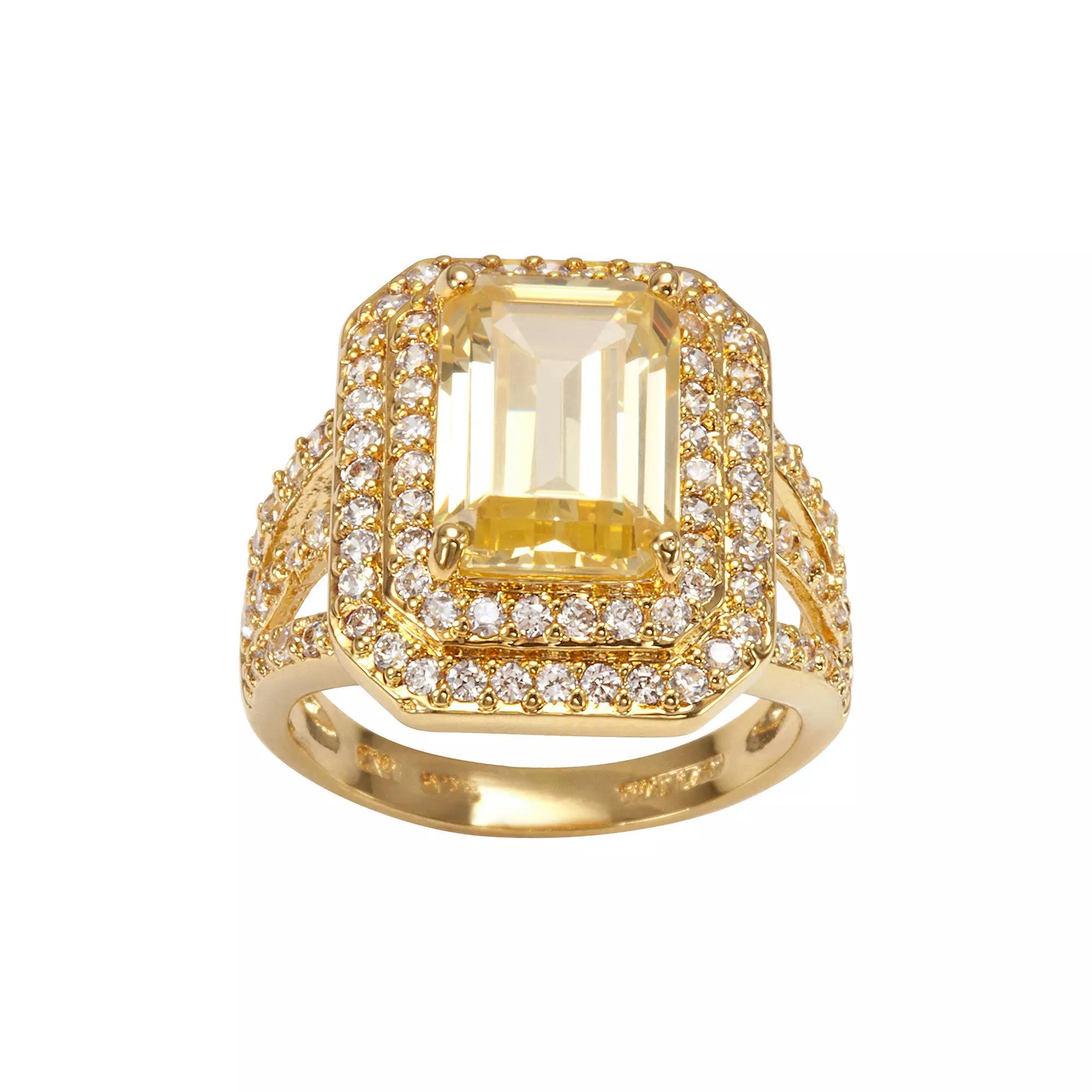 Sophie Miller 14k Gold Over Silver Yellow & White Cubic Zirconia Tiered Octogonal Halo Ring, Womens Product Image
